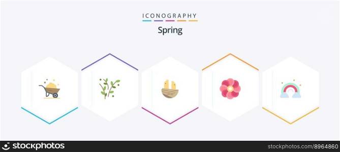 Spring 25 Flat icon pack including rainbow. spring. animal. plent. flower