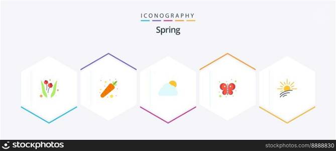 Spring 25 Flat icon pack including spring. light. sun. brightness. fly