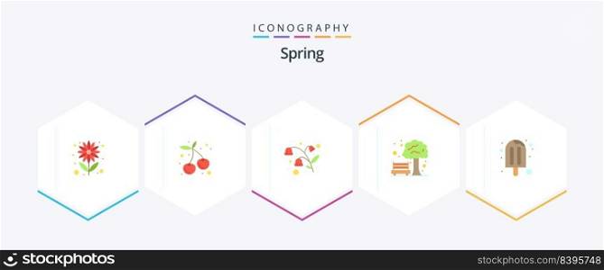 Spring 25 Flat icon pack including summer. season. flowers. ice cream. tree