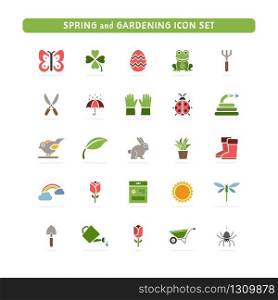 Spring and gardening. Color icon set with shadow. Glyph vector illustration