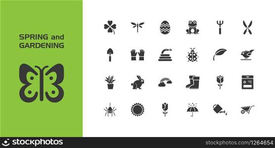 Spring and gardening. Isolated icon set. Glyph vector illustration