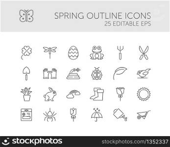 Spring and gardening. Isolated icon set. Outline vector illustration