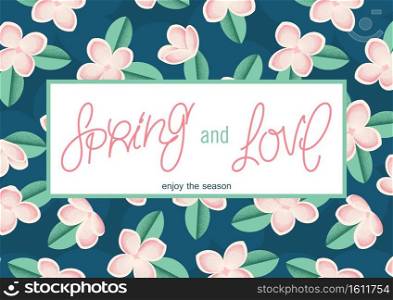 Spring and Love. Spring card with floral ornament in retro style. Vector poster template. Seamless flowers pattern. Spring and Love. Spring card with floral ornament in retro style. Vector poster. Seamless flowers pattern