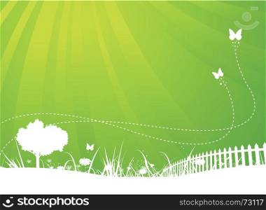 Spring And Summer Butterflies Garden Background. Illustration of an abstract garden bi-colored poster background for your season communication