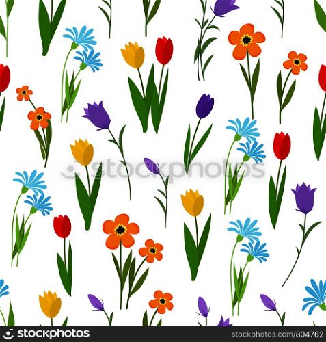 Spring and summer garden and wild flowers seamless pattern. Floral nature vector background. Illustration of floral spring and summer pattern. Spring and summer garden and wild flowers seamless pattern. Floral nature vector background
