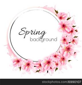 Spring background with a pink blooming flowers. Vector.