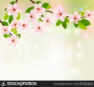 Spring background with blossoming tree brunch with spring flowers.Vector
