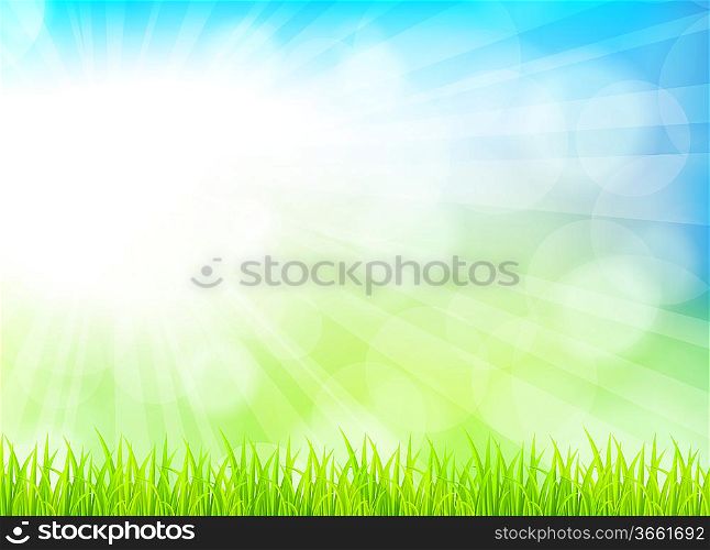 Spring background with grass. Bright illustration