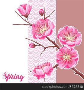 Spring background with sakura or cherry blossom. Floral japanese ornament of blooming flowers. Spring background with sakura or cherry blossom. Floral japanese ornament of blooming flowers.
