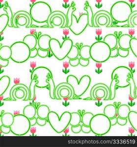 spring background with snails butterflies hearts and flowers