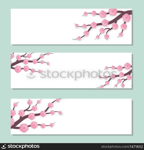 Spring banner with flowers. Blossom cherry on white background. Blossom branch sakura. Spring flower blooming card. Japanese floral illustration. Paper cut blossom cherry for womens day. Design vector. Spring banner with flowers. Blossom cherry on white background. Blossom branch sakura. Spring flower blooming card. Japanese floral illustration. Paper cut blossom cherry for womens day. vector