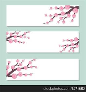 Spring banner with flowers. Blossom cherry on white background. Blossom branch sakura. Spring flower blooming card. Japanese floral illustration. Paper cut blossom cherry for womens day. Design vector. Spring banner with flowers. Blossom cherry on white background. Blossom branch sakura. Spring flower blooming card. Japanese floral illustration. Paper cut blossom cherry for womens day. vector