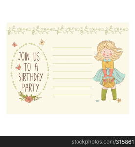 SPRING BIRTHDAY Party Greeting Card Vector Illustration Set