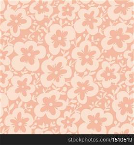 Spring blossom of cherry, sakura, plum in one-color seamless pattern. Vector illustration flower tile motif. Simple silhouette floral rapport in vintage 60s vibes.. Spring blossom of cherry, sakura, plum in one-color seamless pattern. Vector illustration flower tile motif. Simple silhouette floral rapport in vintage 60s vibes.