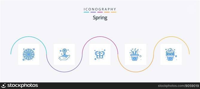 Spring Blue 5 Icon Pack Including rose. flowers. butterfly. pot. garden