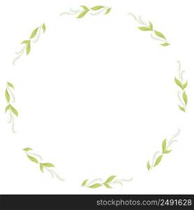 spring card Round frame with May lilies of the valley with leaves. Vector illustration. Spring card, decoration, napkin for design, postcards, decor and decoration, print