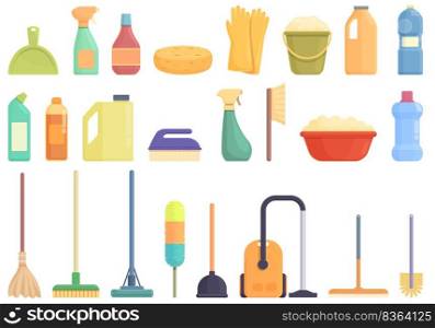 Spring cleaning icons set cartoon vector. Home family. Clean house. Spring cleaning icons set cartoon vector. Home family