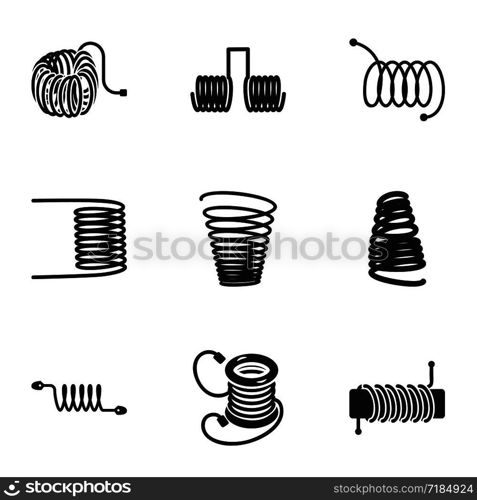 Spring coil icon set. Simple set of 9 spring coil vector icons for web design isolated on white background. Spring coil icon set, simple style