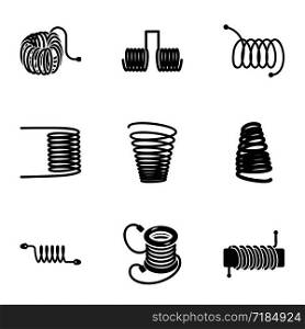 Spring coil icon set. Simple set of 9 spring coil vector icons for web design isolated on white background. Spring coil icon set, simple style