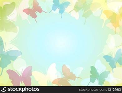 Spring design background. Card for spring season with frame and butterfly. Vector illustration for cover or poster