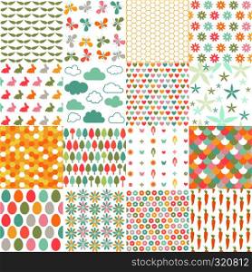 Spring, easter patterns. Vector seamless backgrounds.