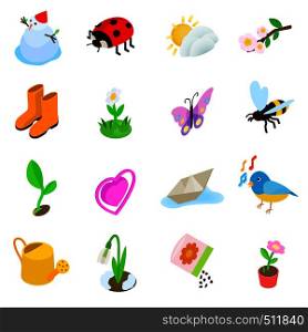 Spring elemets icons set in isometric 3d style on a white background . Spring elemets icons set, isometric 3d style