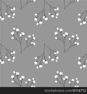Spring endless pattern with grayscale cherry branches. Springtime. Happy Easter. Hello summer. Background. Texture. Design for wrapping, web, wallpaper, greeting or invitation card, price tag or label
