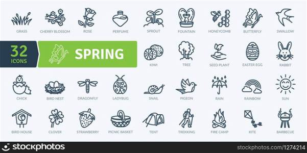 Spring Equipment Icons Pack. Thin line icons set. Flaticon collection set. Simple vector icons