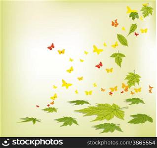 spring falling leaves and butterflies background