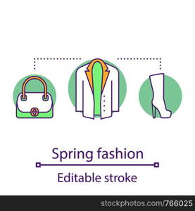 Spring fashion concept icon. Casual style. Women's clothes and accessories idea thin line illustration. Clothing store. Vector isolated outline drawing. Editable stroke. Spring fashion concept icon