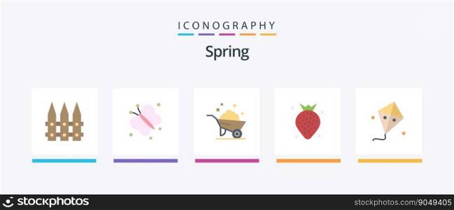 Spring Flat 5 Icon Pack Including easter. berry. barrow. fruit. strawberry. Creative Icons Design