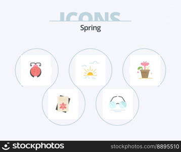 Spring Flat Icon Pack 5 Icon Design. leaf. spring. beetle. light. sun