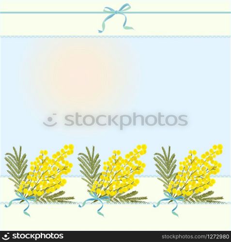 Spring floral abstract template background with acacia flower and place for text Good idea for elegant poster, wedding invitation, easter postcard, birthday card Vector illustration. Spring floral abstract template background with mimosa acacia flower and place for text