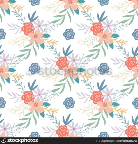 Spring floral botanical seamless pattern. Cute flowers, herbs and foliage. Natural summer background. Print for textile, paper, packaging, product design and wallpaper. Flat, vector illustration. Spring floral botanical seamless pattern