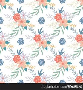 Spring floral botanical seamless pattern. Cute flowers, herbs and foliage. Natural summer background. Print for textile, paper, packaging, product design and wallpaper. Flat, vector illustration. Spring floral botanical seamless pattern