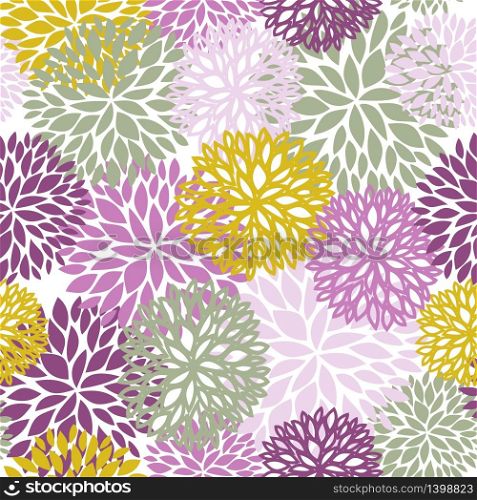 Spring floral seamless pattern. Violet, pink and yellow Chrysanthemum flowers background for web, print, textile, wallpaper. Easter card design. Floral seamless pattern. Chrysanthemum flowers background for web, print, textile, wallpaper design.