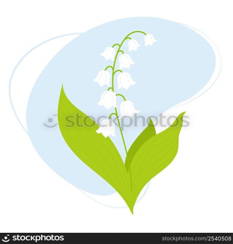 Spring flower. Beautiful May lily of valley with leaves. Vector illustration for design, postcards, decor and decoration, print