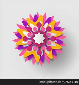 Spring flower vector, floral decoration made of paper, origami and special flourishing element to decorate place, bright decor, springtime flat style. Spring Flower Colorful Decoration from Paper Icon