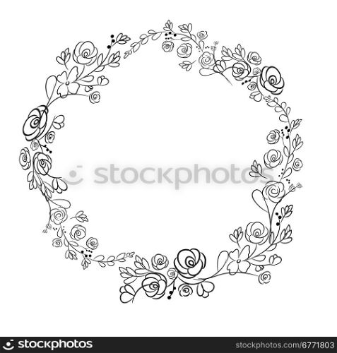 Spring flower wreath laurel branches. Vector hand drawn design elements.
