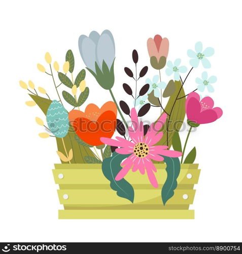 Spring flowers background. Flat design. Hand drawn trendy vector greeting card.. Spring flowers background. Flat design