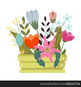 Spring flowers background. Flat design. Hand drawn trendy vector greeting card.. Spring flowers background. Flat design