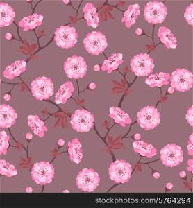 Spring flowers cherry natural seamless pattern.