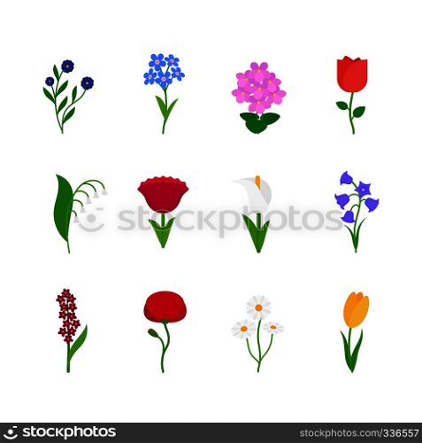 Spring flowers. Fun and cute vector spring flowers icons. Spring flowers icons