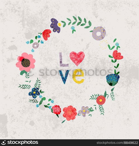 Spring flowers leaves dandelion grass on a vintage vector image