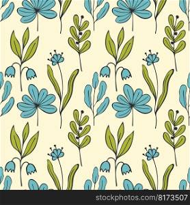 Spring flowers pattern, doodle hand drawn stylized.
