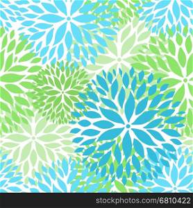 Spring flowers seamless pattern. Blue and green Chrisanthemum flowers background for web, print, textile, wallpaper design