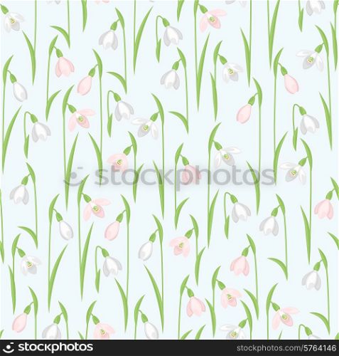 Spring flowers snowdrops natural seamless pattern.