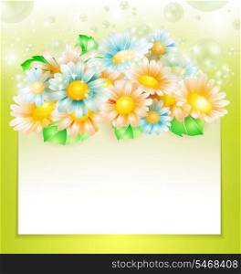 Spring flowers with paper banner