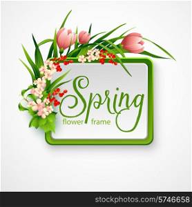 Spring frame with flowers. Vector illustration EPS 10. Spring frame with flowers. Vector illustration