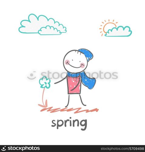 spring. Fun cartoon style illustration. The situation of life.